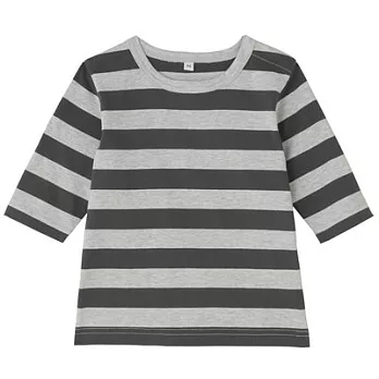 [MUJI無印良品]幼兒有機棉每日兒童服橫紋七分袖T恤80墨灰橫紋