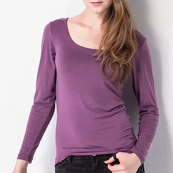 【MORINO摩力諾】發熱長袖U領衫(女)S紫色