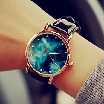 Watch-123 星光點點-水鑽時標銀河星空錶盤手錶 (3色任選)黑色