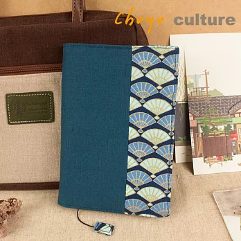 珠友A6/50K 日風多功能書衣/書皮/書套-可調式棉麻布A2扇子-藍