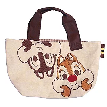 【日本進口正版】迪士尼 Disney 奇奇蒂蒂 拼接 刺繡 手提袋/帆布袋/便當袋