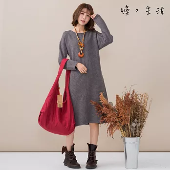 【慢。生活】包心棉條紋修身連身裙(2色)-M-XL　L灰