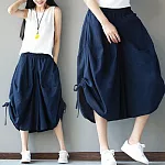 【NUMI】森-側邊抽繩燈籠闊腿褲裙-共3色-50848(F可選)F藍色
