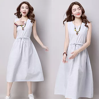 【NUMI】森-純色無袖抽繩綁帶連衣裙-共4色-50963(M-2XL可選)L灰色