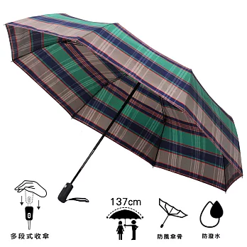 【2mm】超大!風潮條紋 超大傘面安全自動開收傘(藍綠)