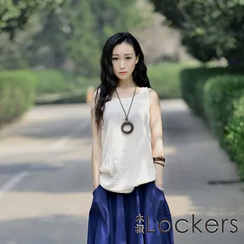 【Lockers 木櫃】純色棉麻背心VS百褶半身長裙(單售白色上衣)