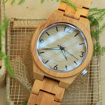 大森竹子暖心系列‧錶框45mm數字竹錶帶