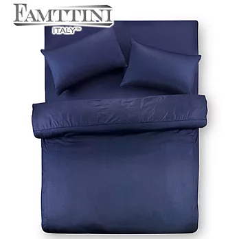 【Famttini-典藏原色】加大四件式純棉床包組-深藍