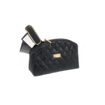 Janeke亞尼佳 義大利原裝進口 經典菱格黑 鏡梳化妝包