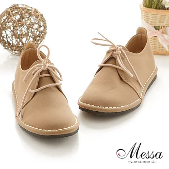 【Messa米莎】(MIT)注目可愛絨布綁帶平底包鞋_棕色_36