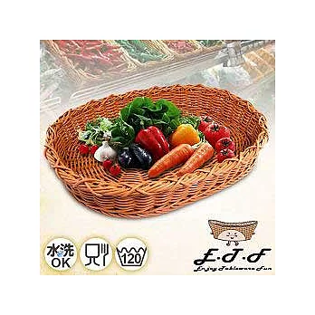 【伊藤發】手工編織歐式雙層邊框大橢圓置物籃(咖啡)