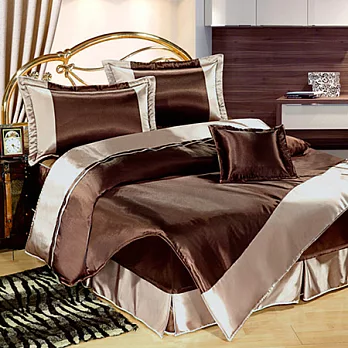 【Saebi-Rer_緞采風華.咖】加大五件式台灣精製絲緞舖棉床罩組