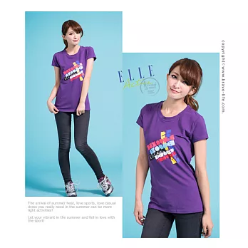 ELLE Active 圓領印花T恤_紫M紫色