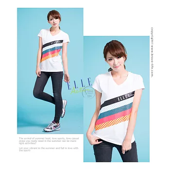 ELLE Active V領印花T恤_白M白色