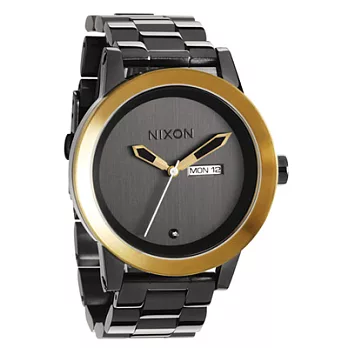 NIXON The SPUR 優雅伸展台晶鑽時尚腕錶(亮黑金)