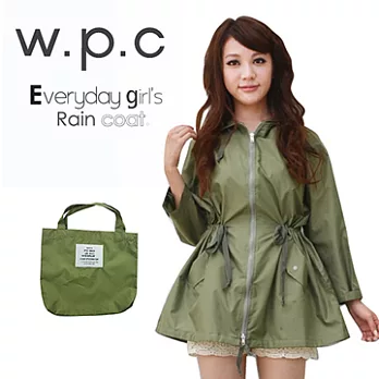 【w.p.c.】腰抽繩九分袖。時尚雨衣/風衣FREE橄欖綠