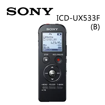 SONY 新力 ICD-UX533F 高品質錄音筆 4GB(魅惑黑)加贈【4 G SD記憶卡、SONY享樂潮流包】