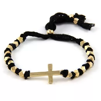 【Ettika】美國品牌~金塊古董絲緞帶幸運黑色十字架手環