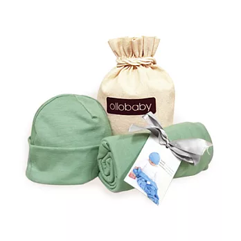 紐西蘭Baby Love Merino 美麗諾羊毛嬰兒包巾/隨身被巾禮盒-哇沙米(含帽子)哇沙米