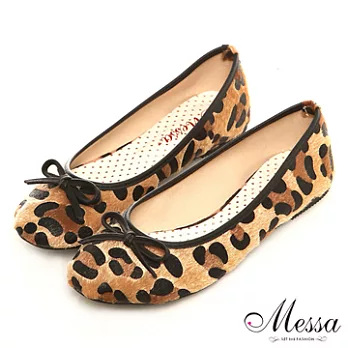 【Messa米莎】(MIT)俏麗輕甜豹紋蝴蝶結平底包鞋-35棕色