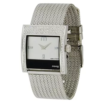 法國精品錶【 MOOG PARIS 慕格】Champs Glysees 優雅貴氣不鏽鋼施華洛世奇水鑽女錶銀色