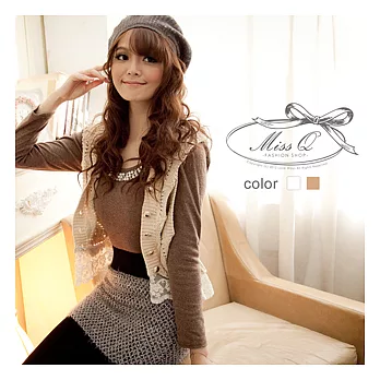 【MISS Q - 8801】韓國甜美下擺蕾絲連帽針織背心(白/杏)FREE膚色