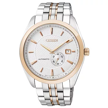 CITIZEN NP系列 精雕品味都會機械腕錶(鋼帶-玫瑰金白)