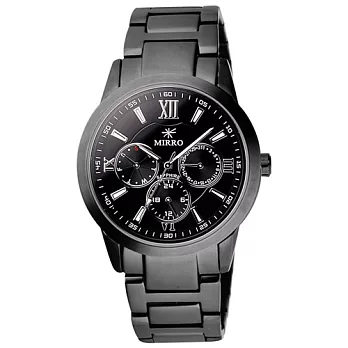 MIRRO 都市時刻三眼日期腕錶(黑銀/大)