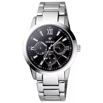 MIRRO 都市時刻三眼日期腕錶(銀黑/大)