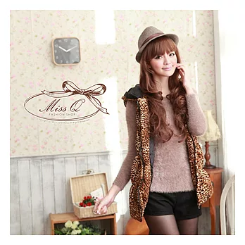 MISS Q【5520】韓國豹紋連帽鋪棉保暖背心外套FREE豹紋