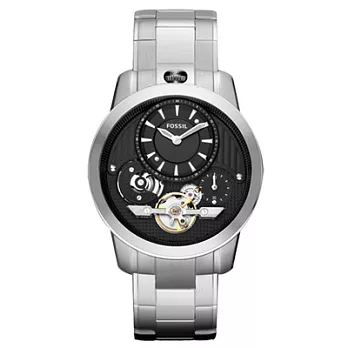 FOSSIL TWIST系列 奇幻人生雙機芯雙環機械錶(鋼帶-銀黑)