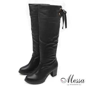 【Messa米莎】迷人素雅後綁帶高跟長靴-35黑色