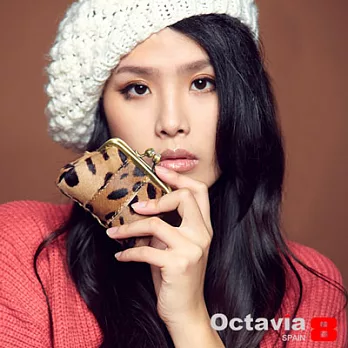 【Octavia 8 真皮】馬毛豹紋點口金萬用零錢包-錢底黃