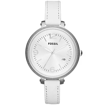 FOSSIL 田園時光日期都會腕錶(銀白)