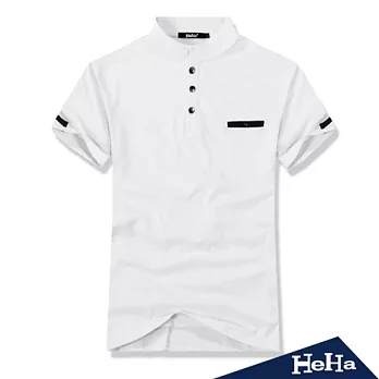【HeHa】時尚插皮萊卡棉立領短袖T恤(共二色)M白色