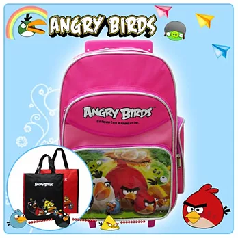 【Angry Birds】憤怒鳥㊣版授權 書包+補習袋組-經典拉桿款(三色)粉色