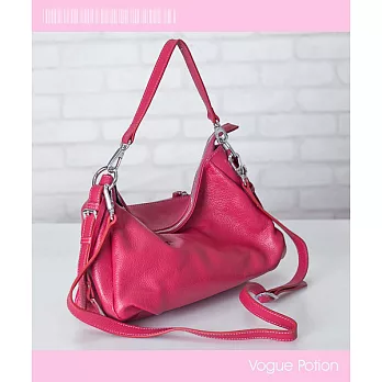 vogue potion 桃紅色垂墜彎月時尚肩背/斜背牛皮包