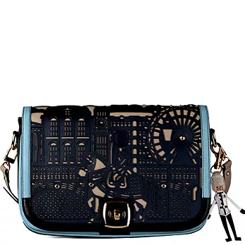 小馬包手工皮雕包 貴族藍 側背包掀蓋轉扣 Angel’s garden 絲刻緹系列AG12SLT04NV