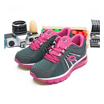 女 LOTTO - 大氣墊亮彩跑鞋--PUNTO FLEX--灰桃紅--107823灰桃紅