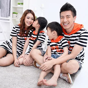 愛奢侈親子裝~黑白條紋連帽設計連衣裙上衣親子裝情侶裝(媽媽)S菊帽