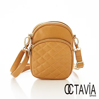 【OCTAVIA 8真皮】牛皮斜背包 - 菠蘿菱格隨身小小斜背包 - 奶茶咖
