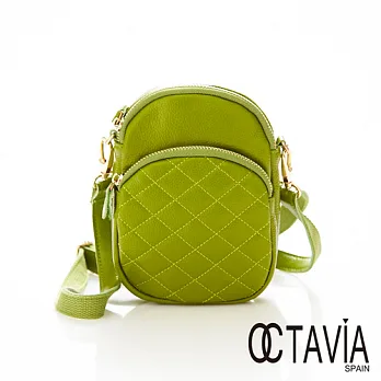 【OCTAVIA 8真皮】牛皮斜背包 - 菠蘿菱格隨身小小斜背包 - 青箭綠