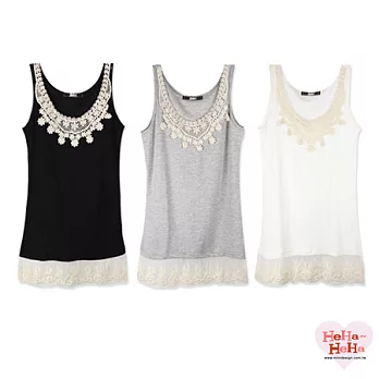 【HeHa】拼接蕾絲花邊長版棉背心(共三色)-FREE(灰色)