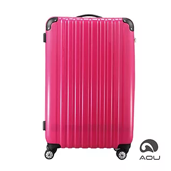 AOU微笑旅行 28吋 隨箱式TSA海關鎖鏡面硬殼箱 靜音雙跑車輪 (艷桃紅) 90-009A