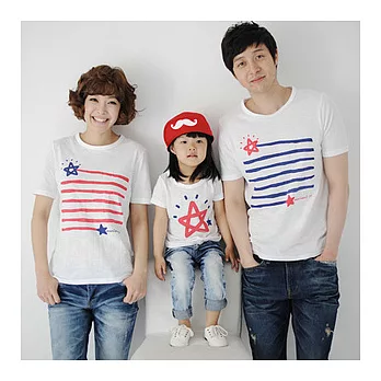 愛奢侈親子裝~藍紅星星彩條短袖T恤親子裝情侶裝(媽媽)S白