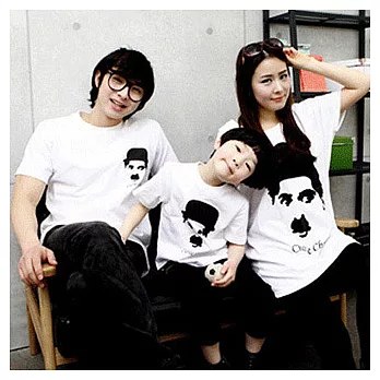 愛奢侈親子裝~卓別林頭像長版T恤親子裝情侶裝(女款)S白