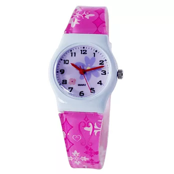 休閒流行款-花漾風格輕薄數字石英膠錶-(粉)-男錶/女錶/中性錶(粉色)