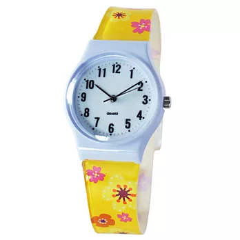 休閒流行款-花漾風格輕薄數字石英膠錶-男錶/女錶/中性錶(黃色)