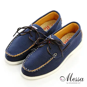 【Messa米莎】(MIT)輕便綁帶軟底帆船休閒鞋35藍色