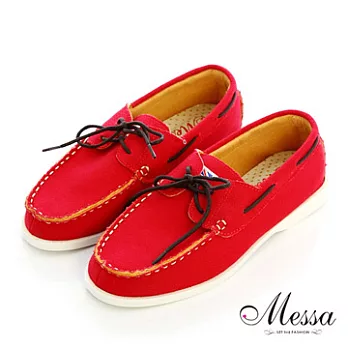 【Messa米莎】(MIT)輕便綁帶軟底帆船休閒鞋35紅色